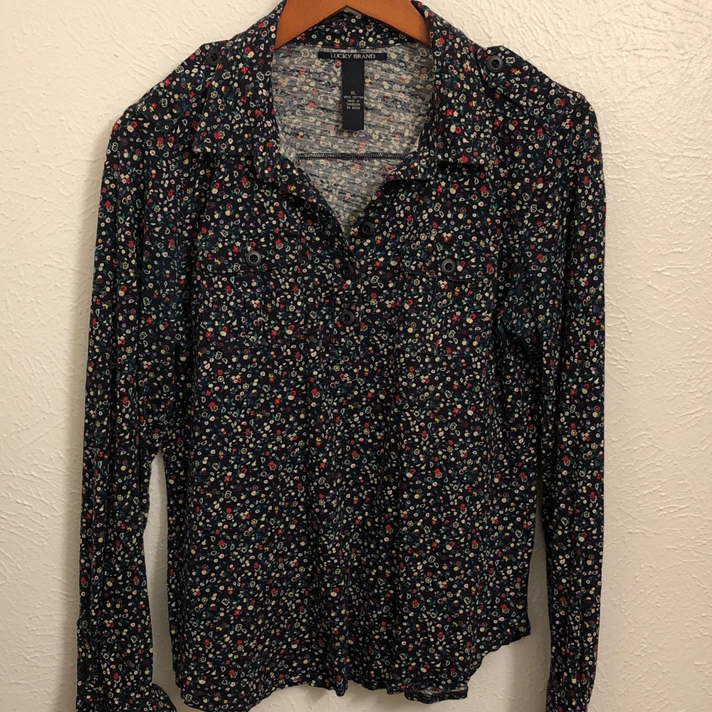 Lucky Brand Women's Floral Button Down Shirt - Blue-multi